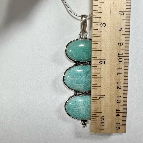 Amazonite Triple Stone 925 Large Gemstone Pendant - Picture 4 of 5